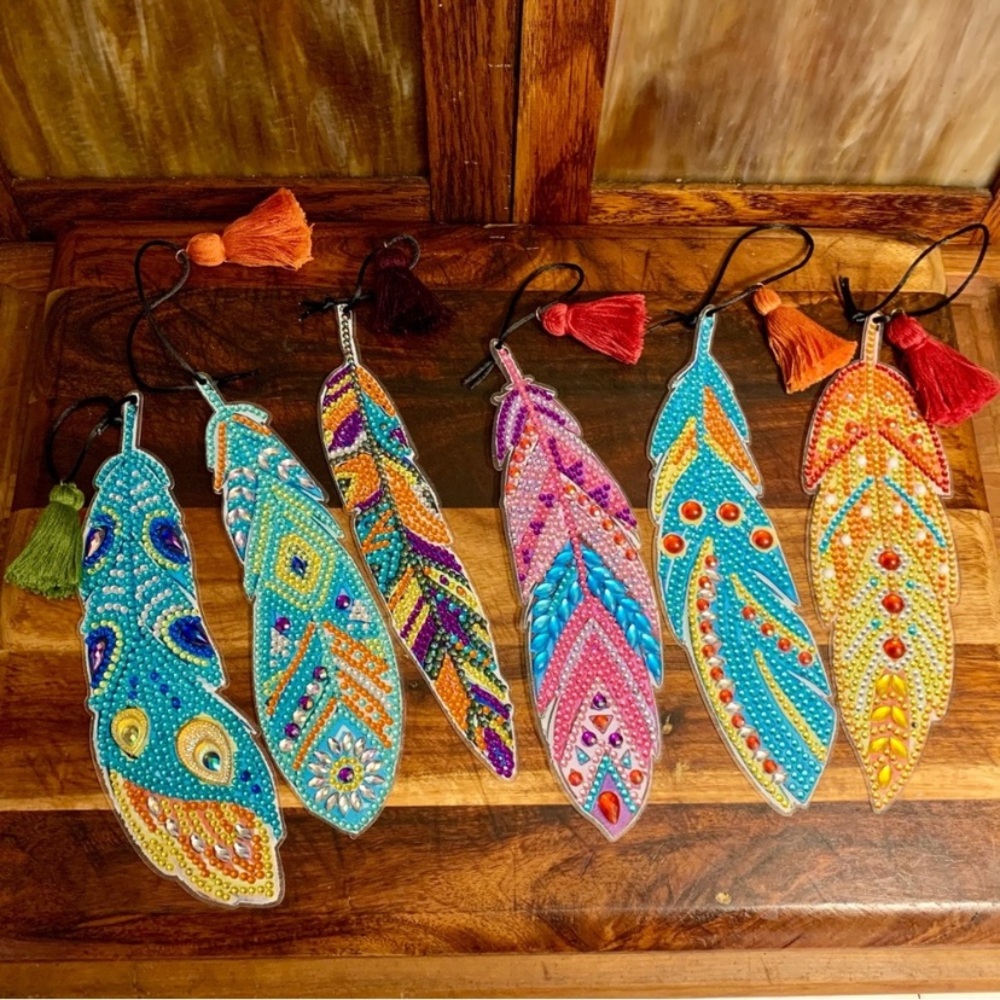 Handmade Diamond Painted Ornament Bookmark Drawer Pull With Mostly Orange Jewels - Picture 6 of 6